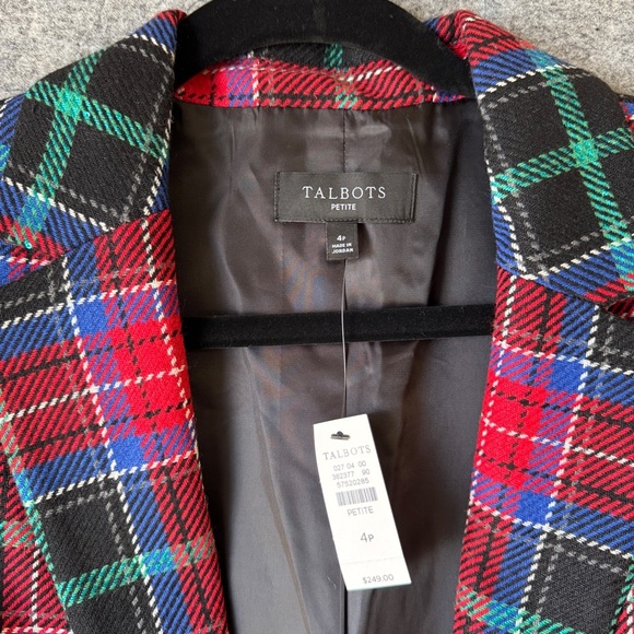 Talbots Red Plaid Wool Blend Blazer Holiday Tartan Jacket Petite 4P - Picture 3 of 16